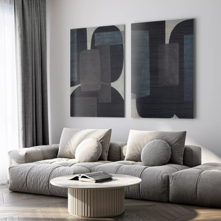 Absztrakt festmény, fekete, barna kézzel festve vásznon, 80x100 cm méretben