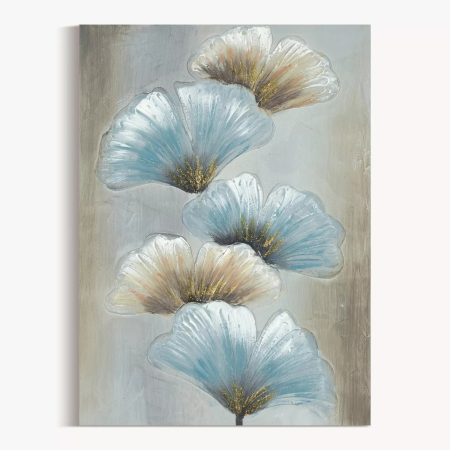 Növényfestés bézs, kék kézzel vászonra festve, ginkgo levelek 50x70 cm GINKO 1