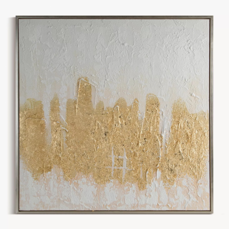 Absztrakt festmény fehér, arany, kézzel festett vászonra 80x80 cm ABSZTRAKT