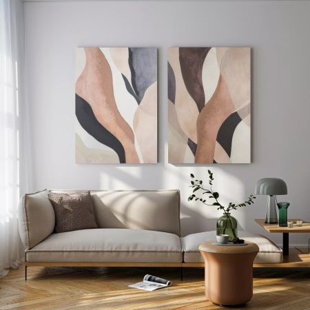 Absztrakciófestmény bézs, krémszín, kézzel festve vászonra, 60x80 cm