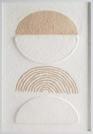 Absztrakt festmény fehér, bézs boho stílusban, átlátszó szerkezettel, 40x60 cm-es keretben