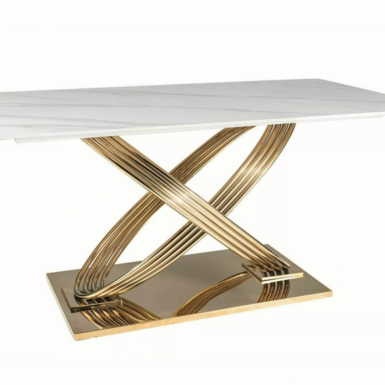 Hermes étkezőasztal márvány hatású fehér/ arany (160x90)