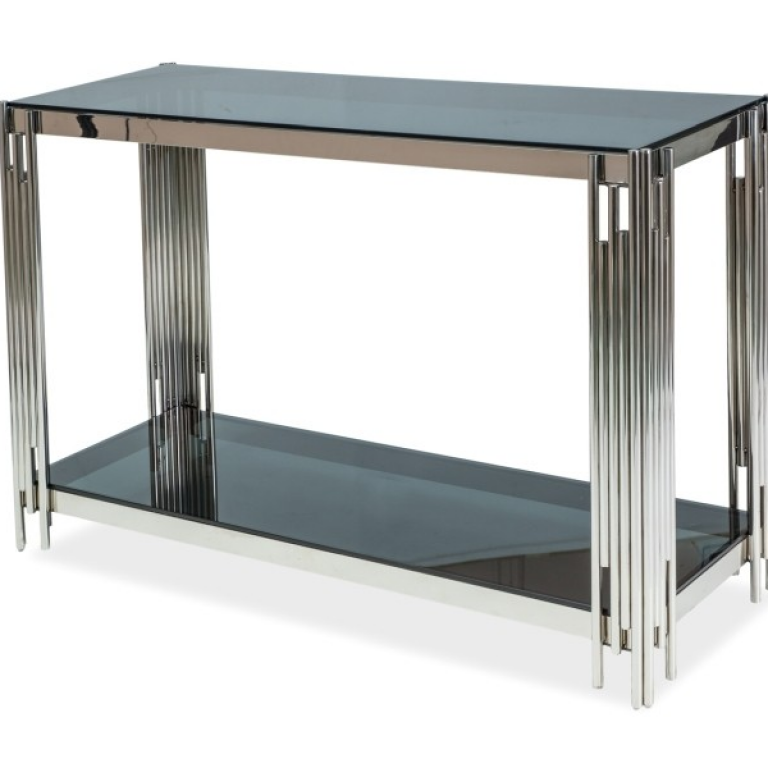 Fossil C asztalka füstüveg/ezüst fém láb (120x40)