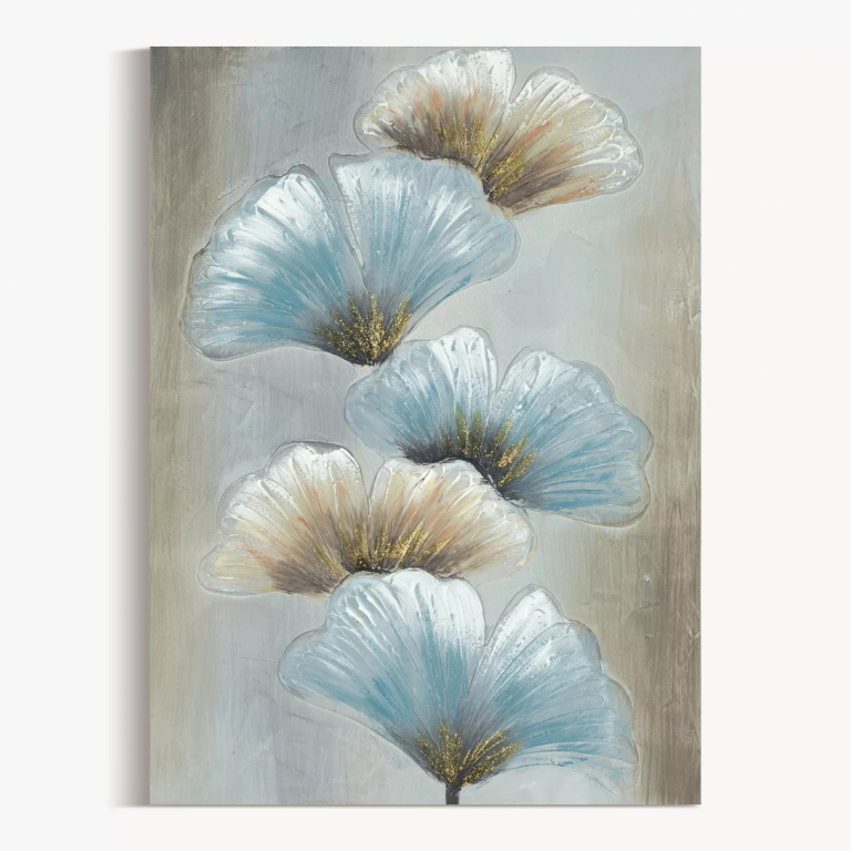 Növényfestés bézs, kék kézzel vászonra festve, ginkgo levelek 50x70 cm GINKO 1