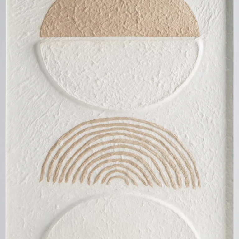 Absztrakt festmény fehér, bézs boho stílusban, átlátszó szerkezettel, 40x60 cm-es keretben