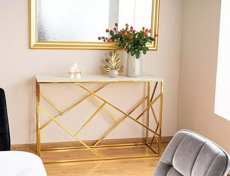 Elsa II C konzolasztal 120x40 márvány hatású fehér/ arany