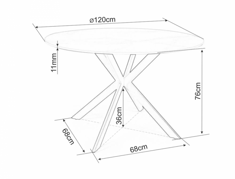 Talia étkező asztal fekete láb/ fehér (D=120)