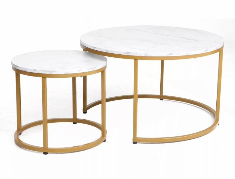 Dion asztalka összeállítás arany láb/ fehér márvány hatású asztallap