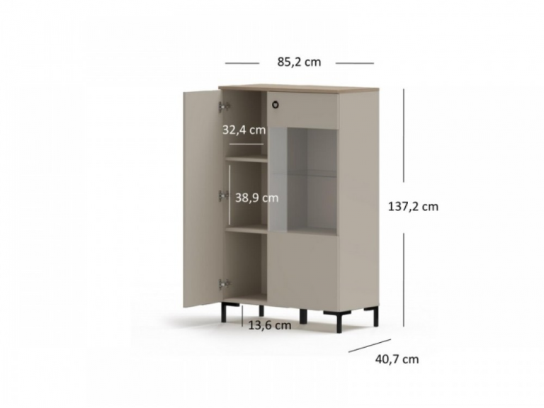 Dominica WN1D1W/140 alacsony vitrin taupe/ silverjack tölgy