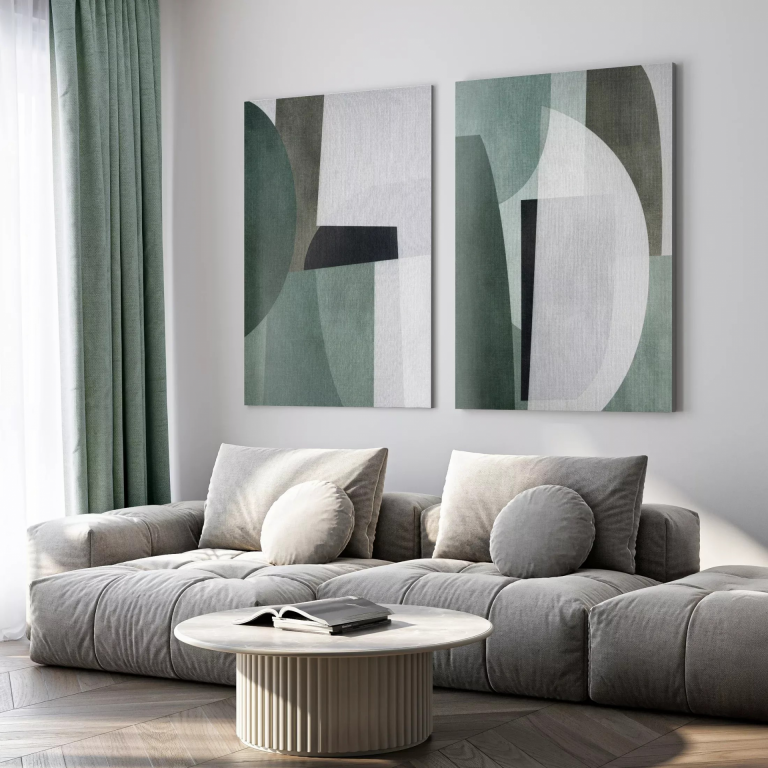 Absztrakt festmény bézs, olívazöld kézzel festve vászonra 80x100 cm méretben