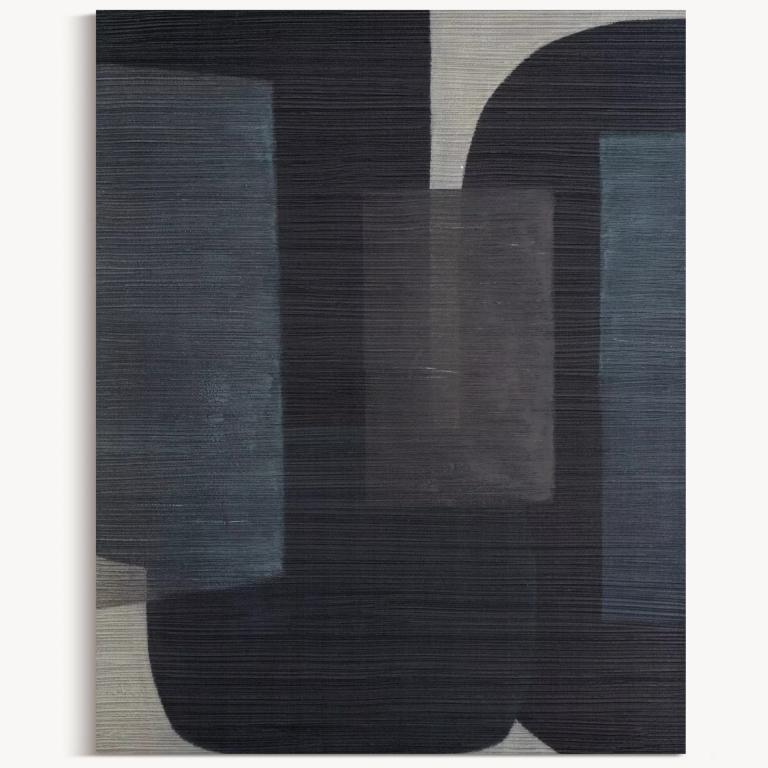 Absztrakt festmény, fekete, barna kézzel festve vásznon, 80x100 cm méretben