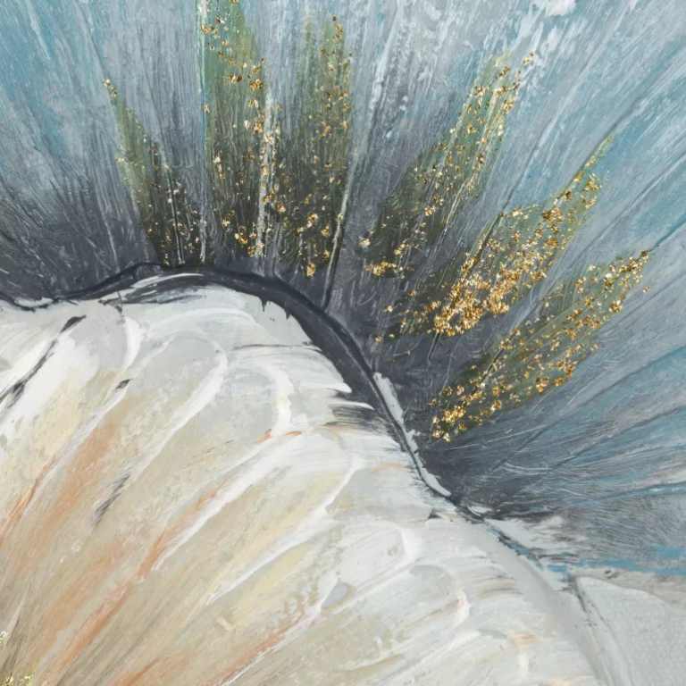 Növényfestés bézs, kék kézzel vászonra festve, ginkgo levelek 50x70 cm GINKO 1