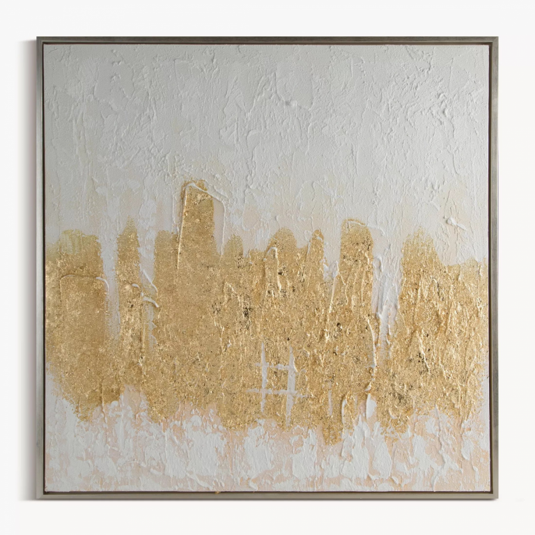 Absztrakt festmény fehér, arany, kézzel festett vászonra 80x80 cm ABSZTRAKT