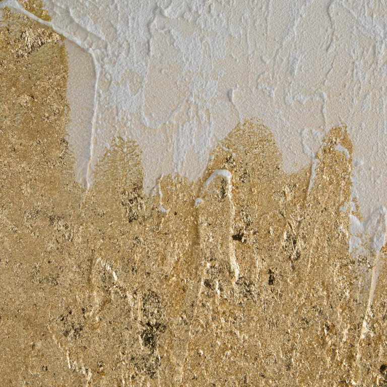 Absztrakt festmény fehér, arany, kézzel festett vászonra 80x80 cm ABSZTRAKT