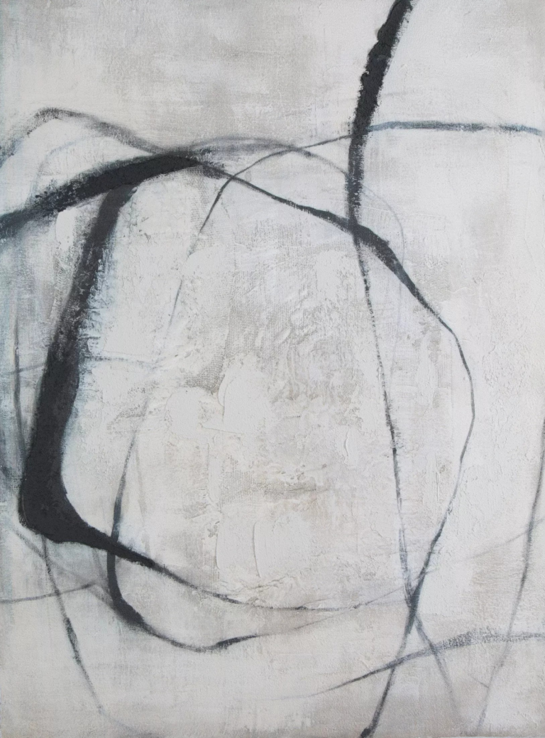 Absztrakt festmény bézs, fekete, kézzel festett vászonra 60x80 cm