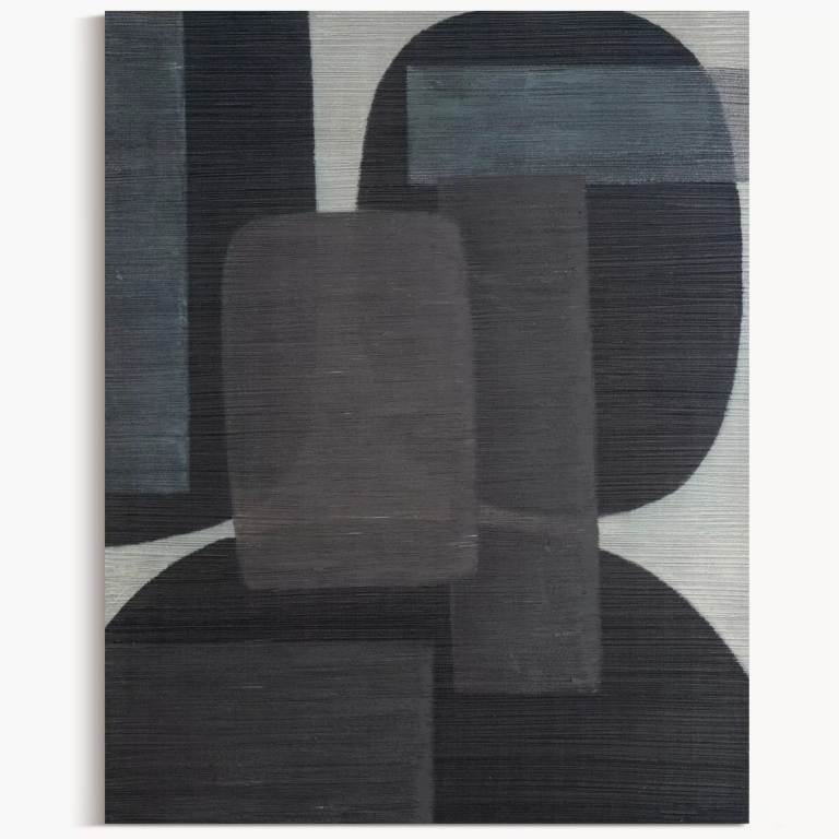 Absztrakt festmény, fekete, barna kézzel festve vásznon, 80x100 cm méretben